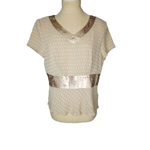 Emma James Evening Top Taupe Satin and Sequin details Size Petite 10